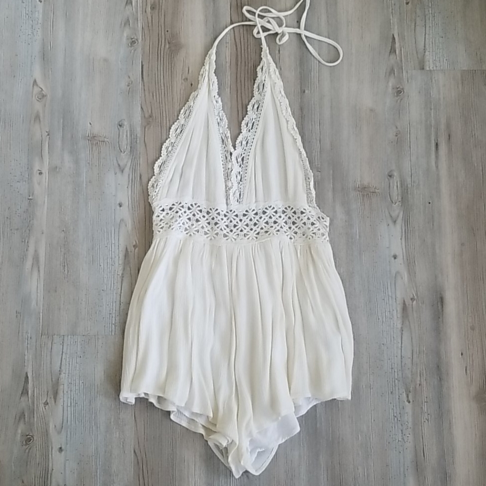Open-back halter romper
